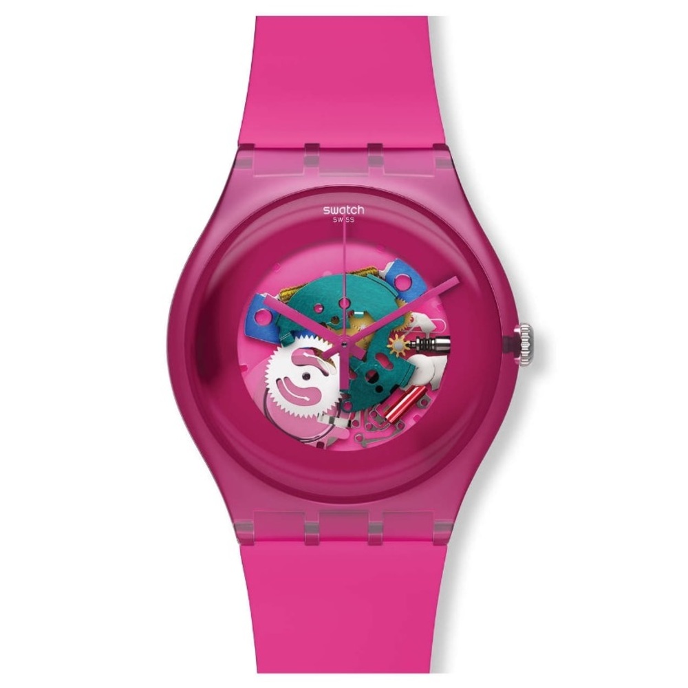 Swatch New Gent 41mm Pink Lacquered Skeleton SUOP100